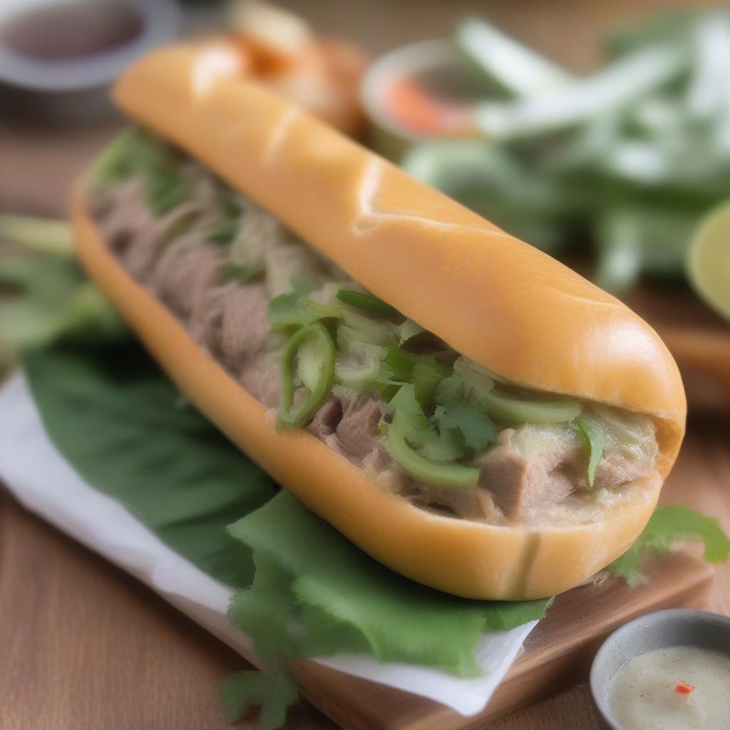 Bánh mì ớt hiểm với nhân ớt xanh cay nồng, pate béo ngậy.