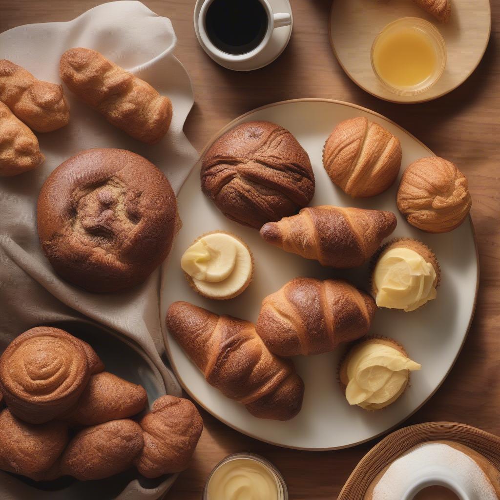 Bánh mì Starbucks, lựa chọn hoàn hảo cho bữa sáng, bao gồm croissant, muffin, bánh mì chuối.