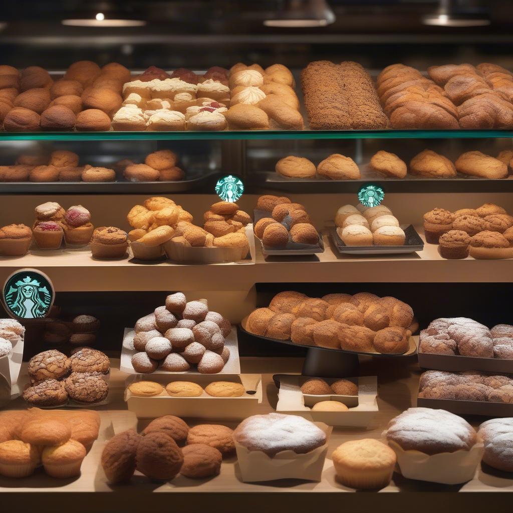 Bánh ngọt Starbucks đa dạng hương vị và kiểu dáng, từ bánh mì, bánh ngọt đến bánh quy.