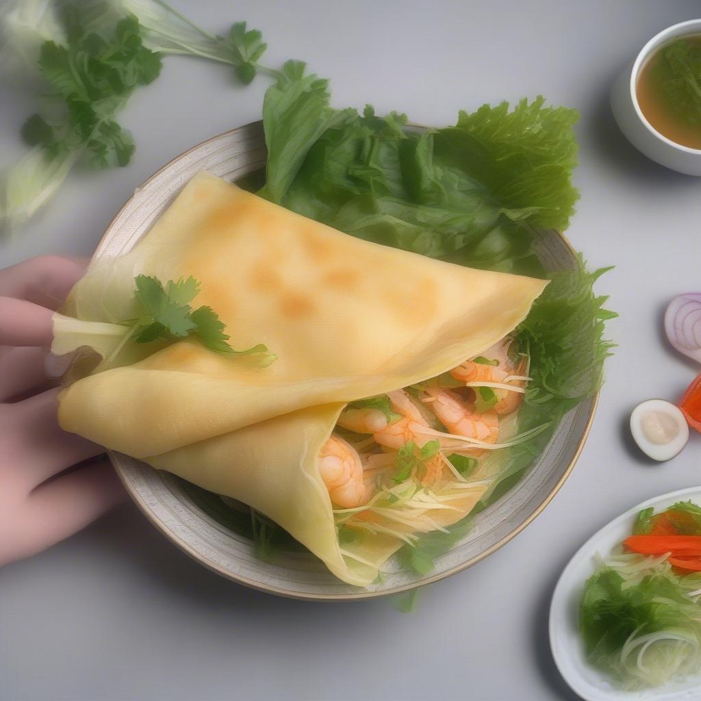 Bánh xèo vàng giòn, nhân tôm thịt đầy đặn