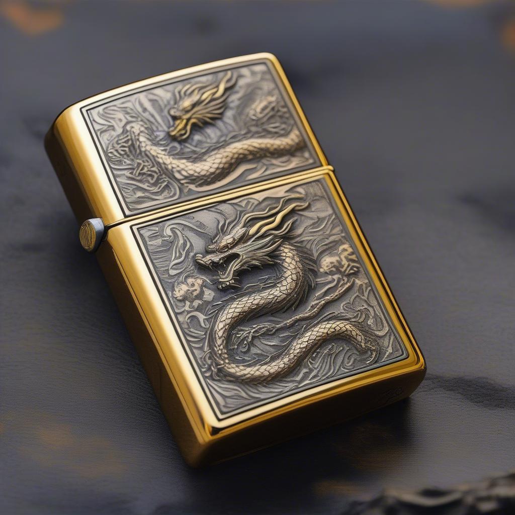 Bật lửa Zippo độc lạ với họa tiết khắc rồng phượng tinh xảo