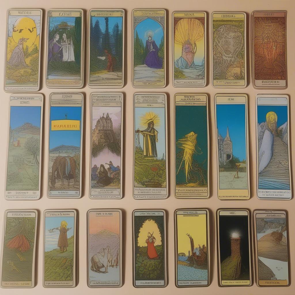 Bộ bài tarot rẻ nhất: Hình ảnh minh họa các bộ bài tarot giá rẻ, bao gồm Rider Waite Smith, Marseille, và các phiên bản mini.