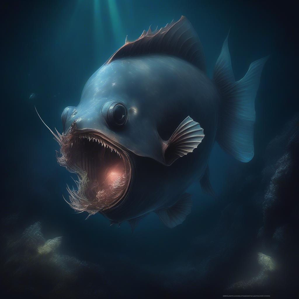 Cá Anglerfish với chiếc đèn phát sáng trong bóng tối biển sâu