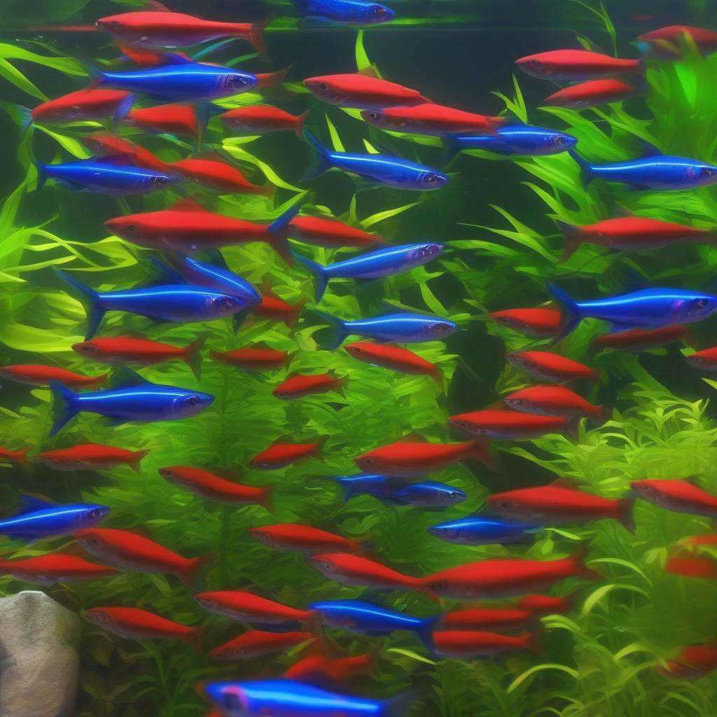 Cá Neon Tetra lung linh trong bể thủy sinh