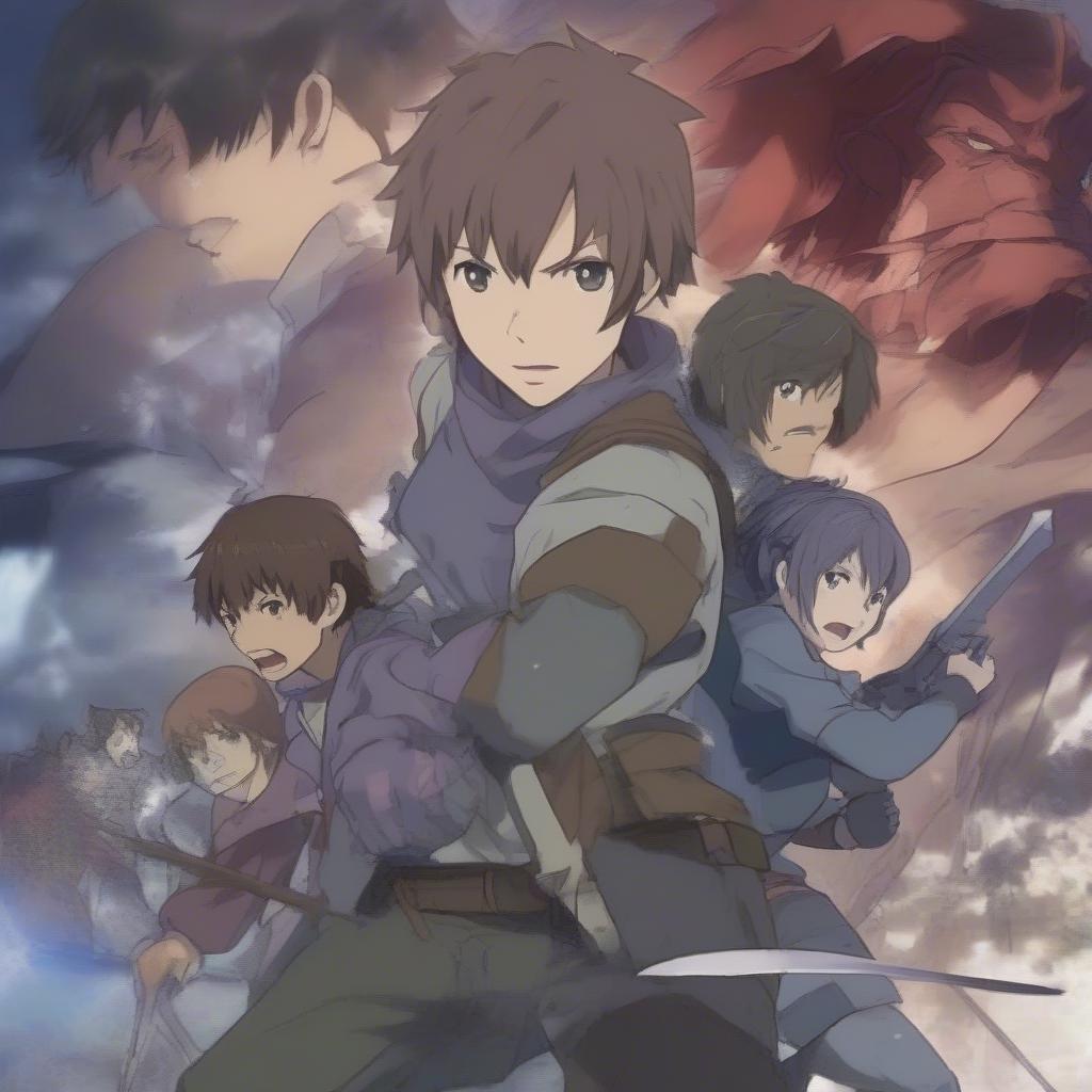 Grimgar of Fantasy and Ash: Hình ảnh nhóm nhân vật chính đang chiến đấu với quái vật.