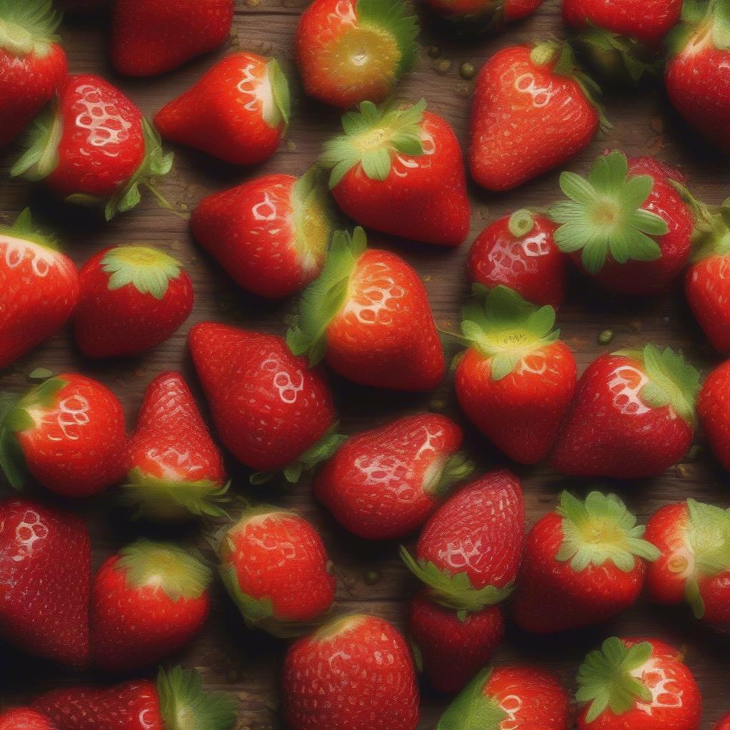 Ripe and delicious strawberries of various types.