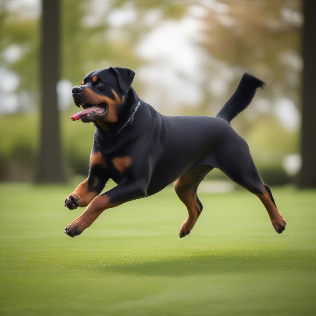 Chó Rottweiler đang chơi bóng