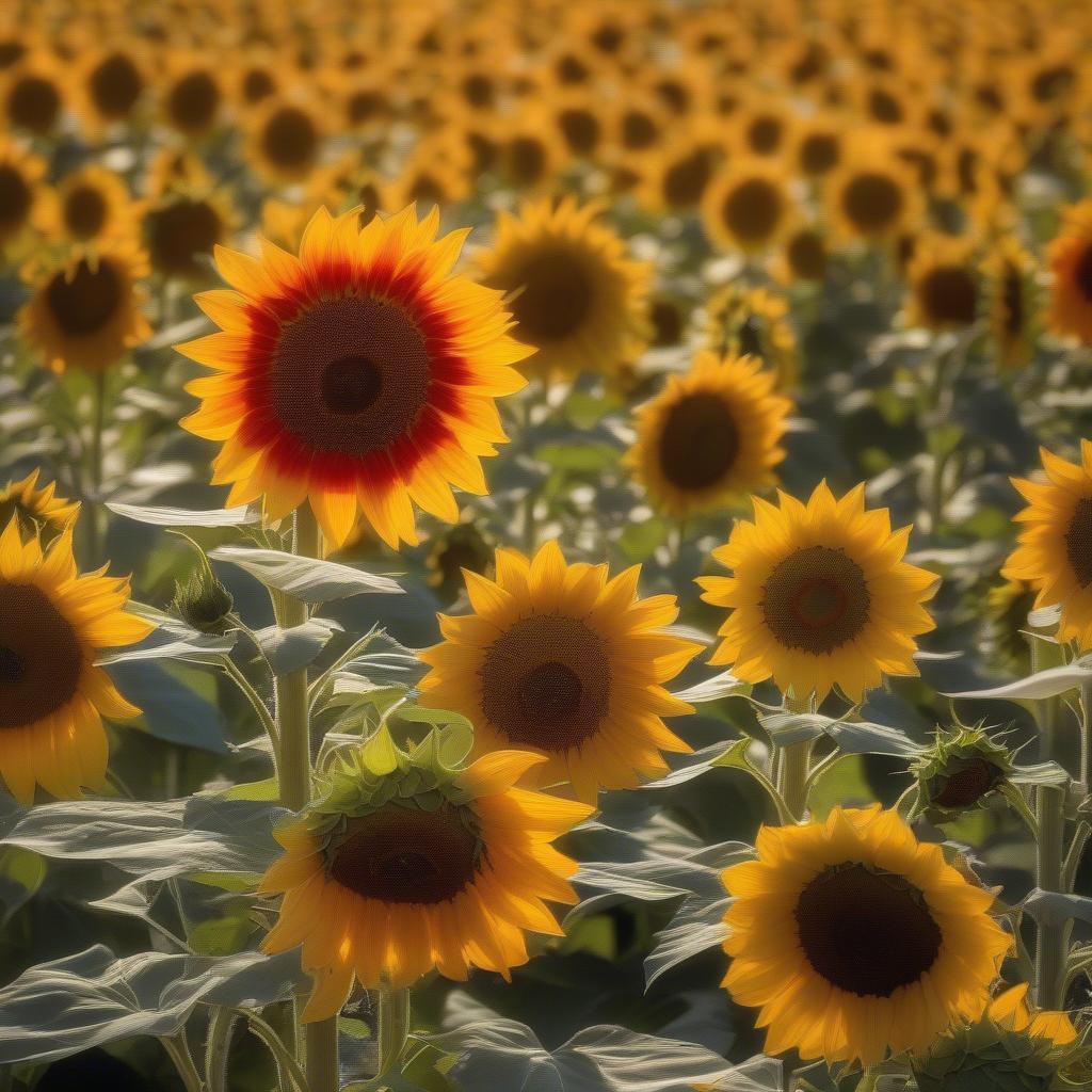 Colorful Sunflowers in a Field