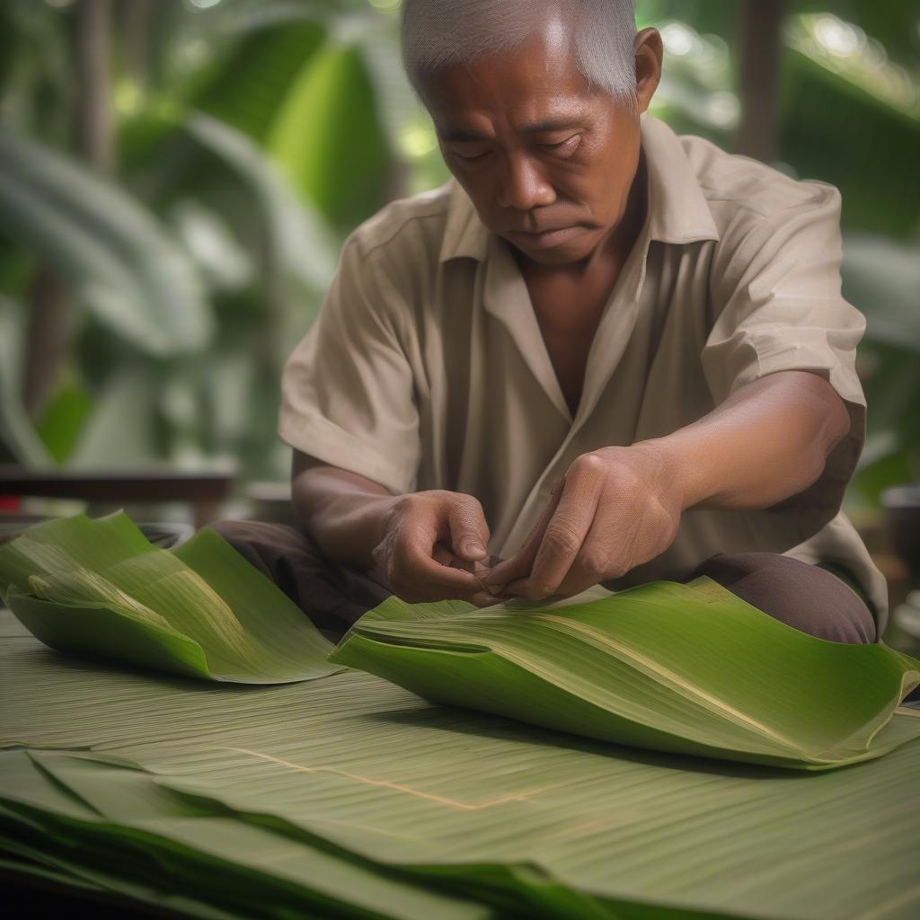 Nghệ nhân làm bánh gói lá chuối tỉ mỉ, khéo léo