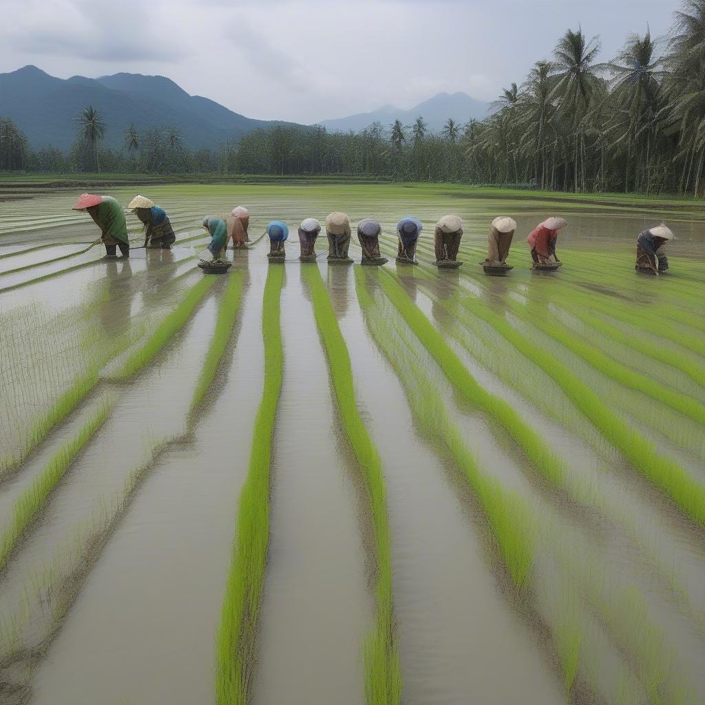 Người nông dân đang trồng lúa