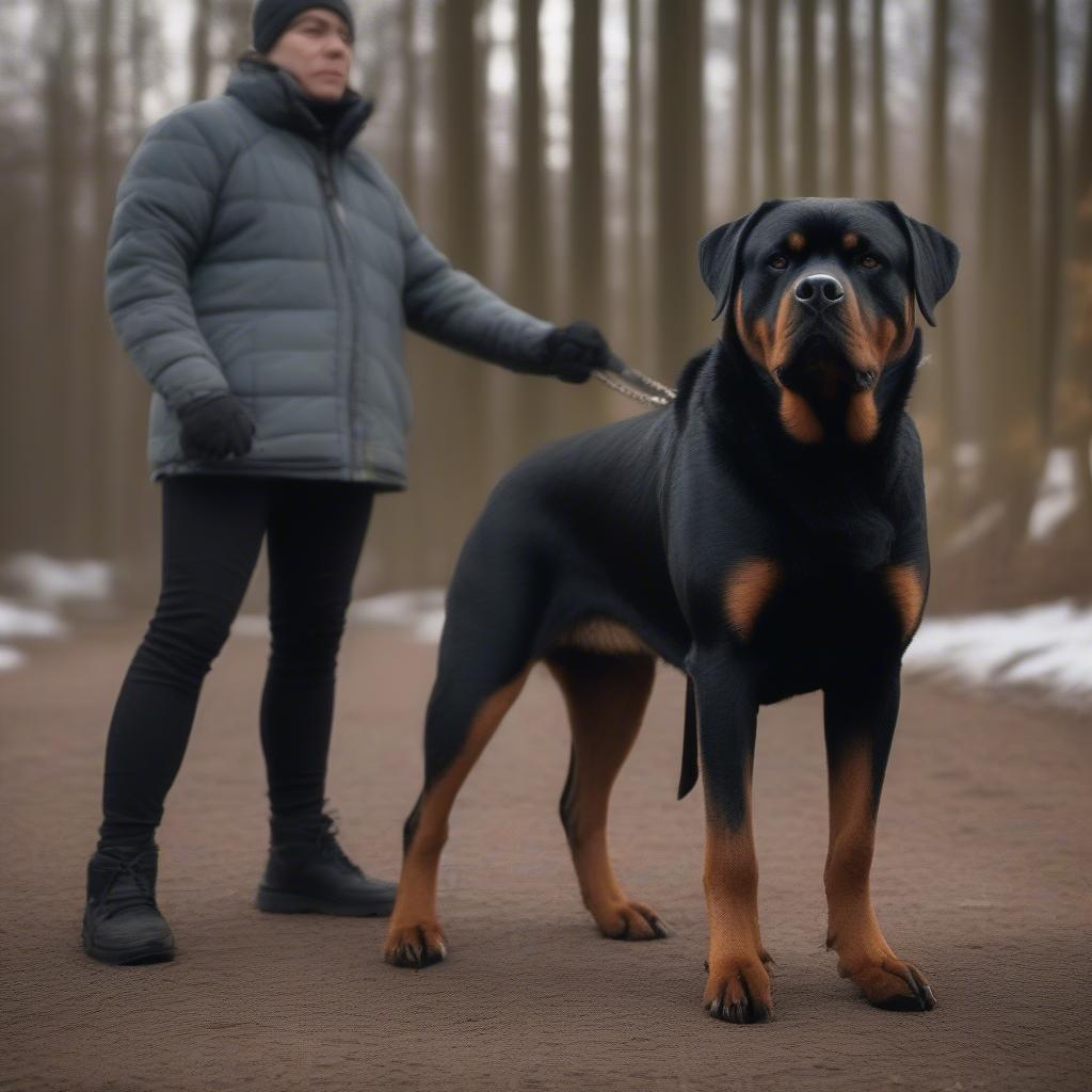 Chó Rottweiler đang bảo vệ chủ