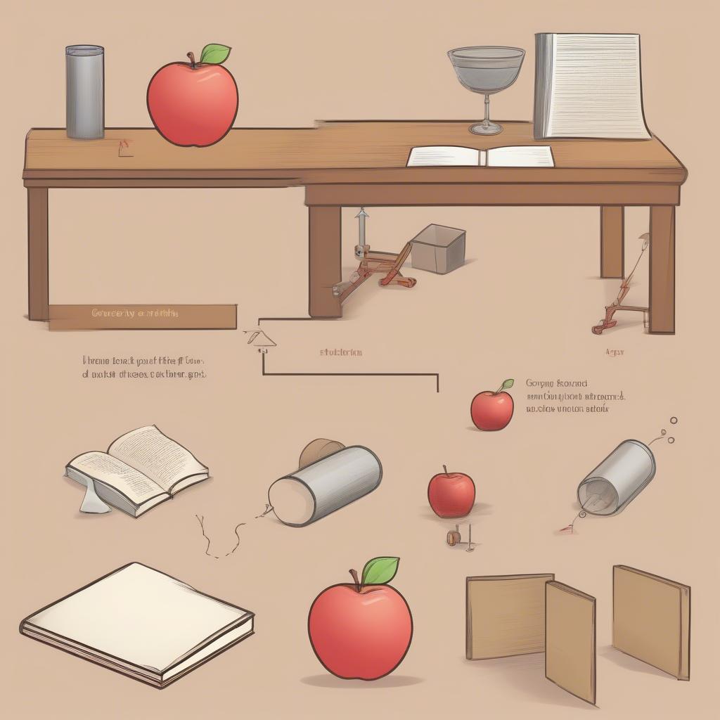 Illustration of different types of forces in mechanics, including gravity, friction, elastic force, and normal force, with clear labels and arrows indicating direction and magnitude.