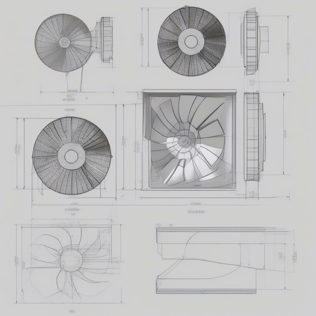 Bản vẽ 2D quạt CAD thể hiện kích thước