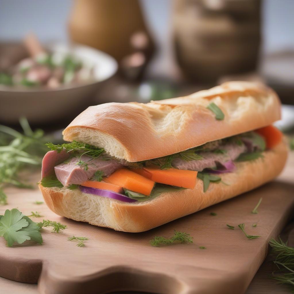 Bánh mì baguette kẹp pate thơm ngon, béo ngậy.