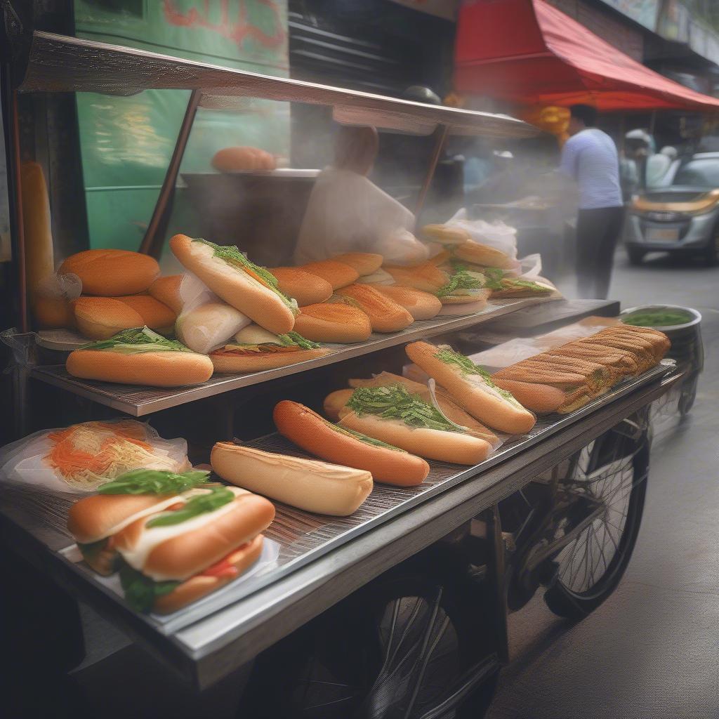 Bánh mì và bánh xèo đường phố