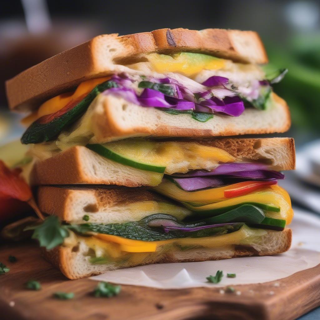 Bánh mì kẹp rau củ chay bằng máy kẹp