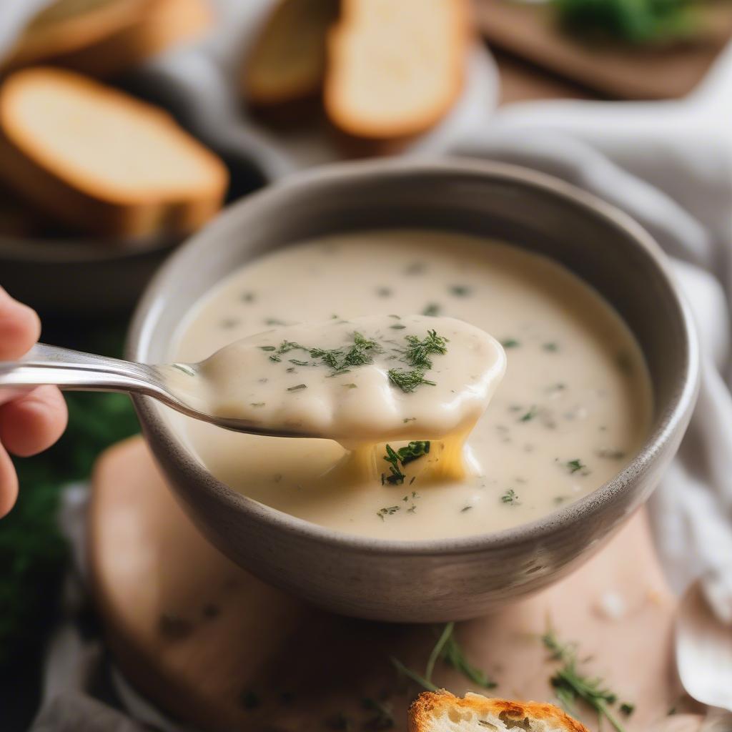 Bánh mì tỏi ăn kèm soup