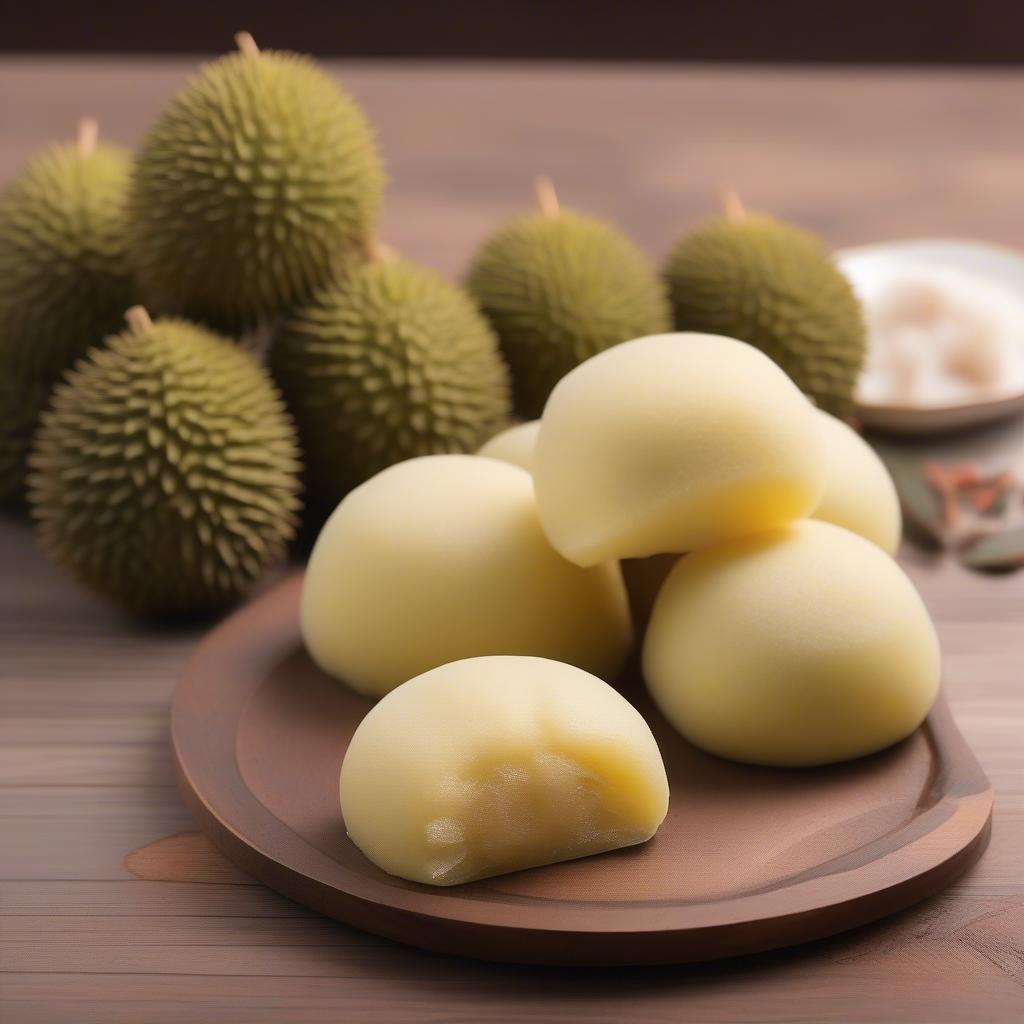 Bánh mochi sầu riêng dẻo thơm, kết hợp hài hòa giữa ẩm thực Nhật Bản và hương vị sầu riêng.