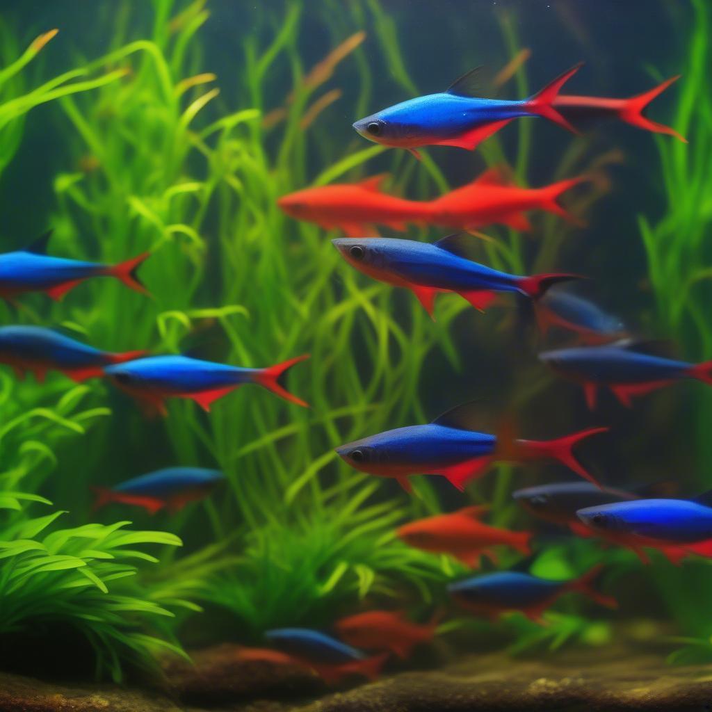 Cá Neon Tetra lung linh trong bể thủy sinh