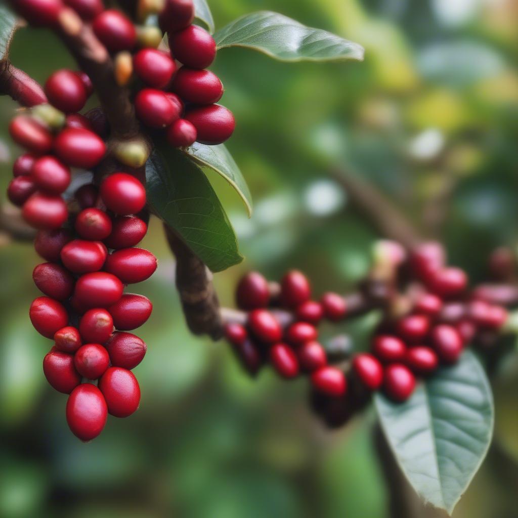 Hạt cà phê Arabica đỏ mọng trên cành