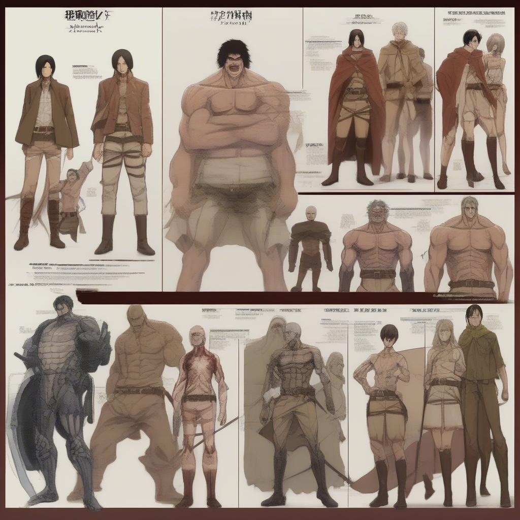 Các loại Titan trong Attack on Titan: Hình ảnh minh họa các loại Titan, từ Titan thường, Titan dị hình, đến Titan Shifter