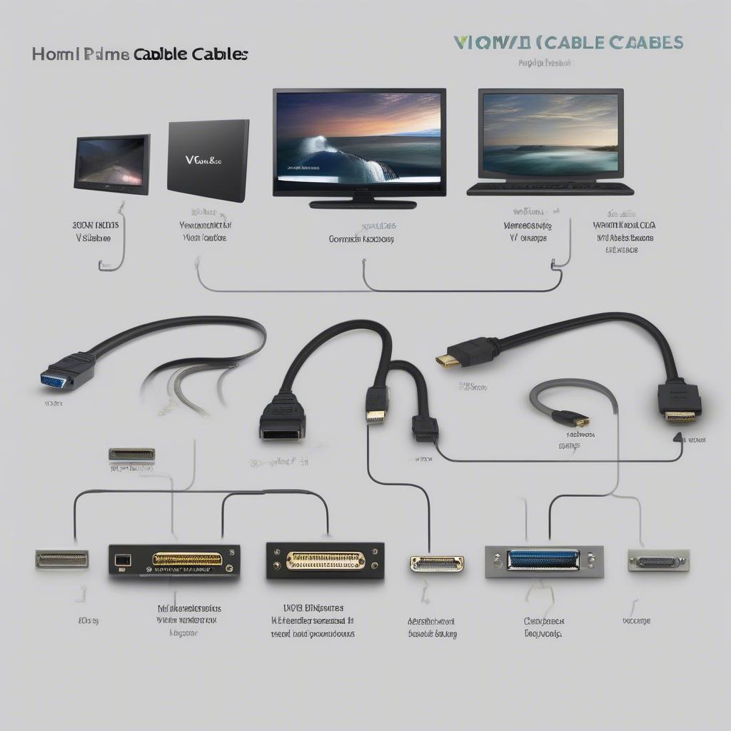 Các loại cáp video HDMI, VGA, DVI