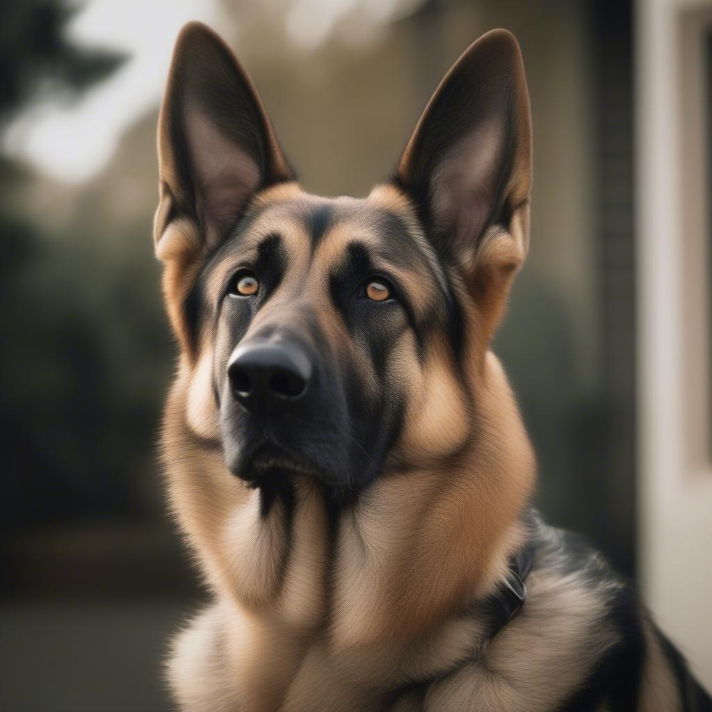 Chó bảo vệ German Shepherd đang canh gác ngôi nhà.