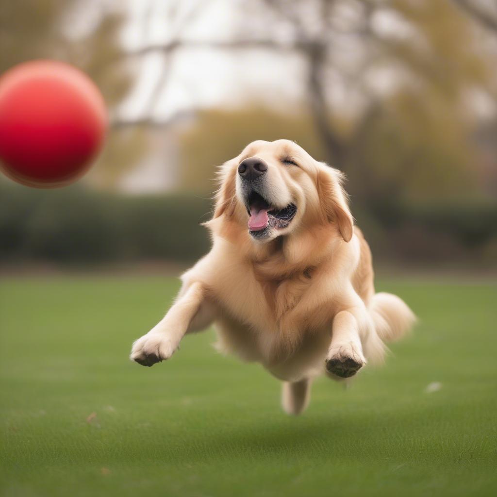 Chó Cảnh Lớn Golden Retriever Đang Chơi Bóng Với Chủ