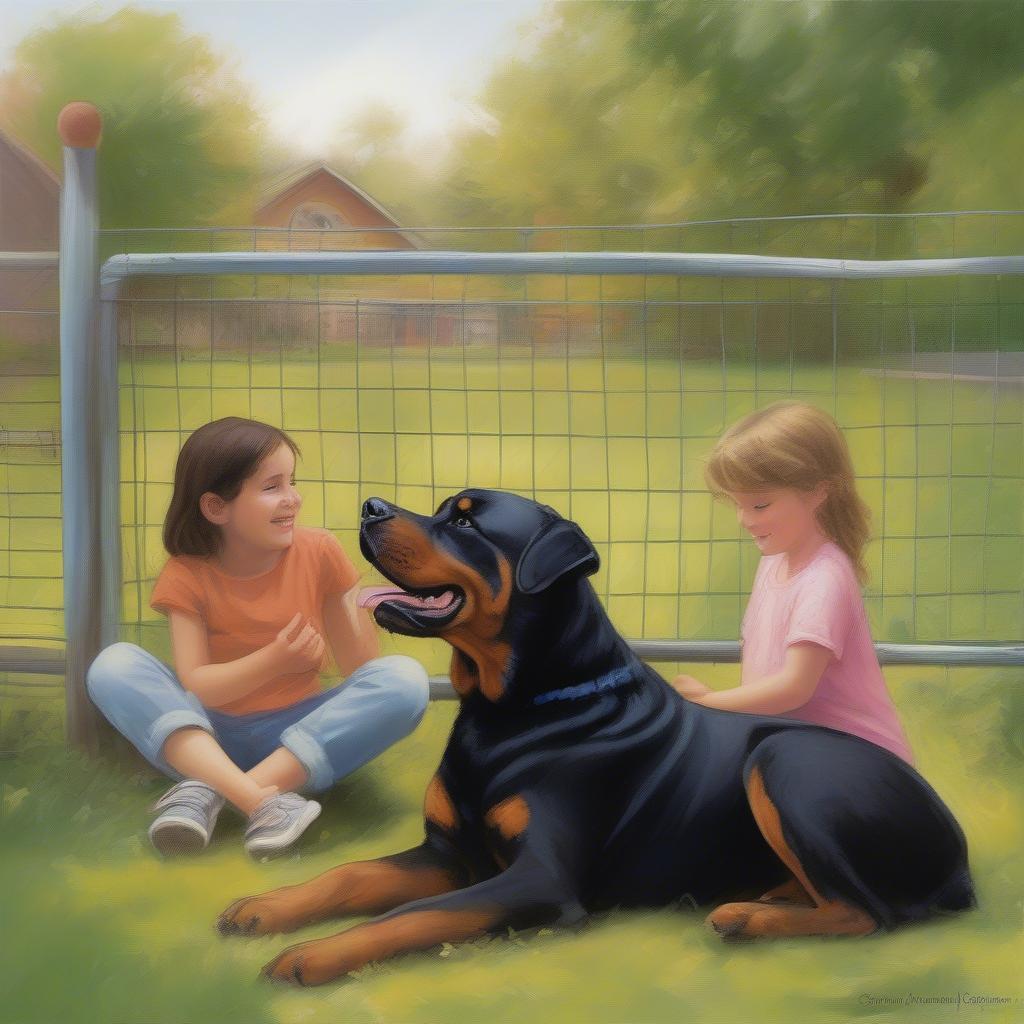 Chó Cảnh Lớn Rottweiler Đang Chơi Với Trẻ Em