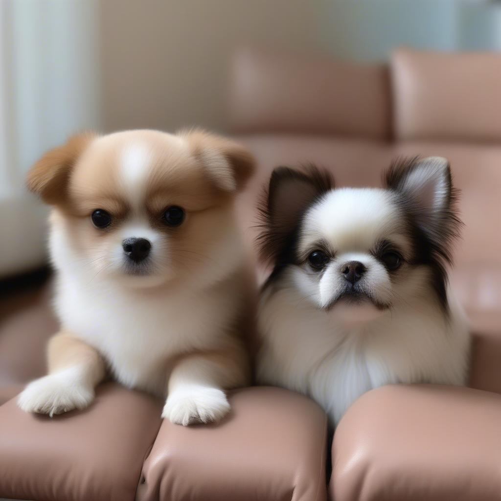 Chó con Pomeranian, Chihuahua và Shih Tzu đang ngồi cạnh nhau