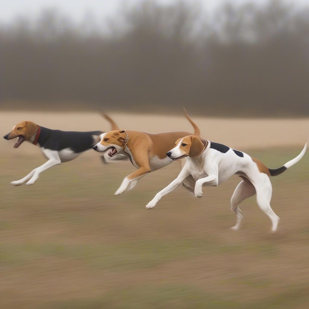 Chó săn Beagle, Foxhound và Greyhound đang săn mồi.