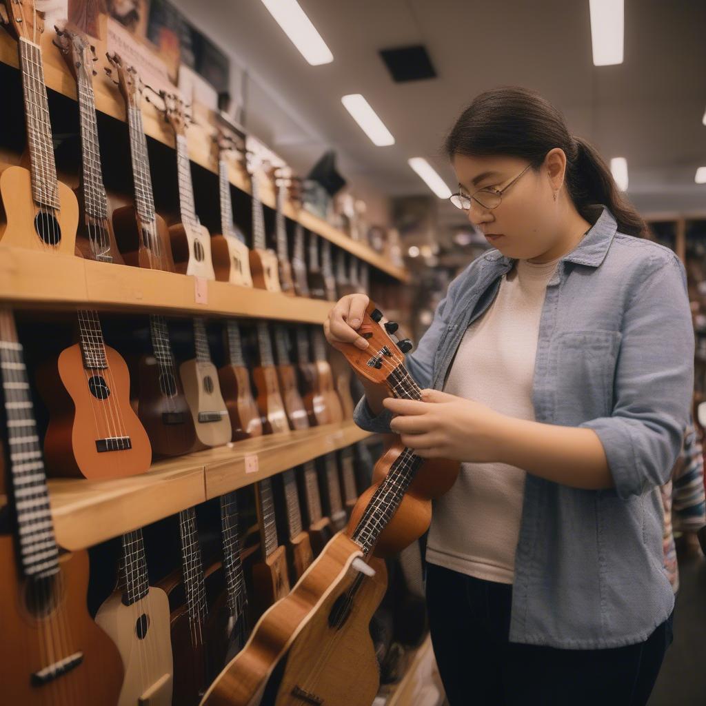 Hình ảnh người đang chọn đàn ukulele