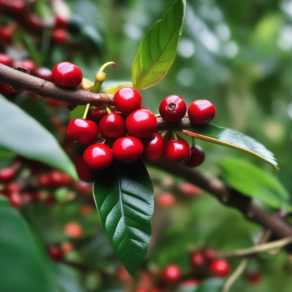 Hạt cà phê Arabica đỏ mọng trên cành