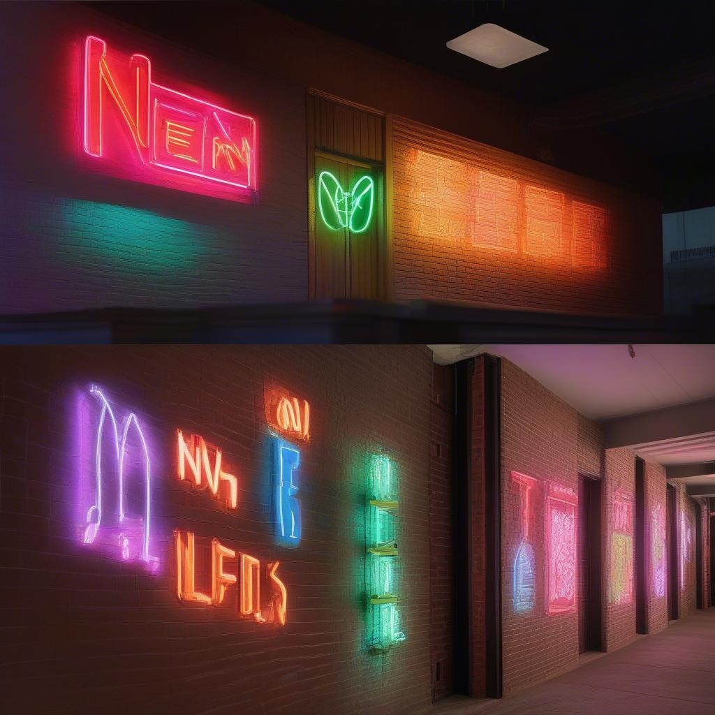 So sánh giữa bóng đèn neon sign truyền thống và bóng đèn neon LED hiện đại, về màu sắc, độ sáng, tuổi thọ và hiệu quả năng lượng.