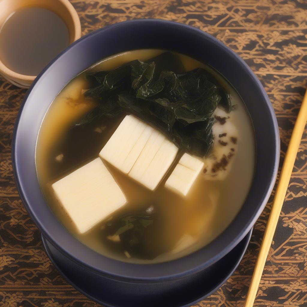 Rong biển wakame trong canh miso truyền thống Nhật Bản