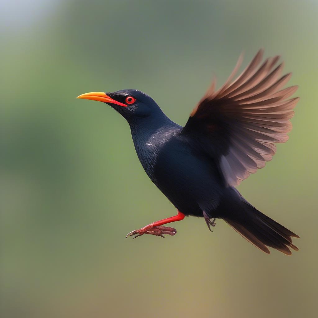 Sáo lưng đỏ Greater Indian Starling đang bay