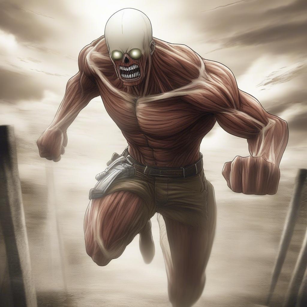 Titan Dị hình trong Attack on Titan: Hình ảnh minh họa Titan Dị hình với dáng chạy kỳ dị và tốc độ đáng kinh ngạc